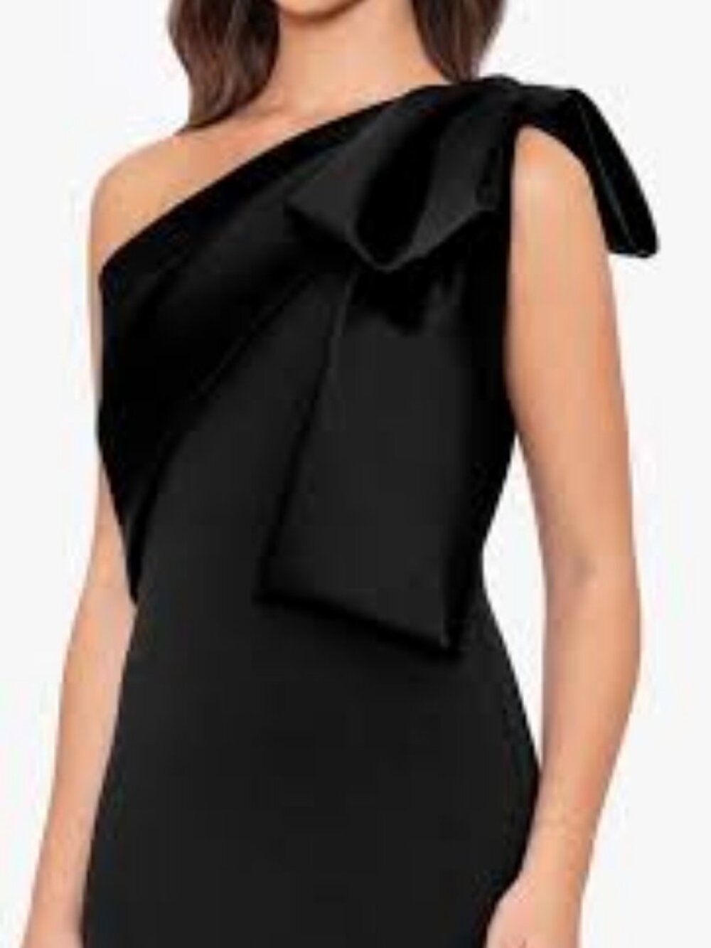 50 - NWT - BETSY & ADAM SATIN BOW CREPE MERMAID DRESS - Picture 3 of 4
